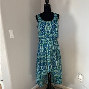Blue Patterned Sleeveless Dress